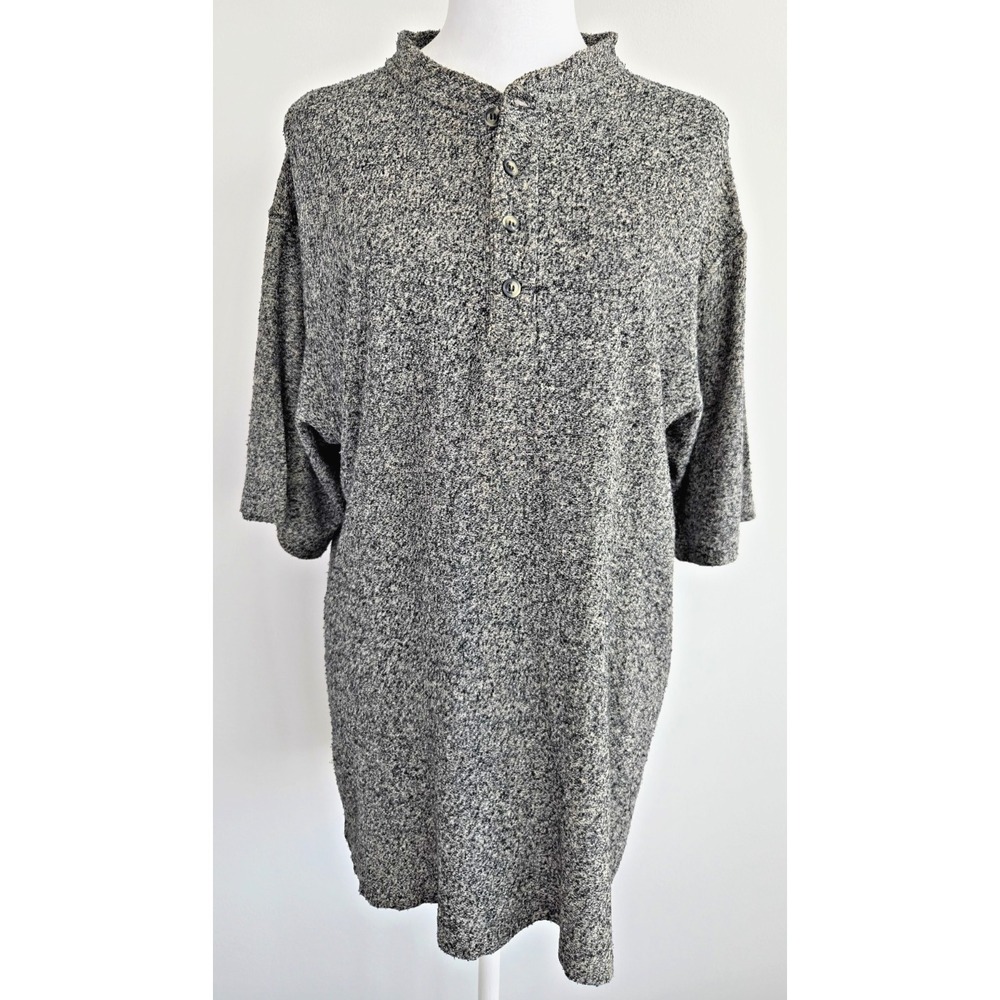 Vintage Summa 100% Silk Henley‎ Shirt Heather Gray Marble Pattern Short Sleeves